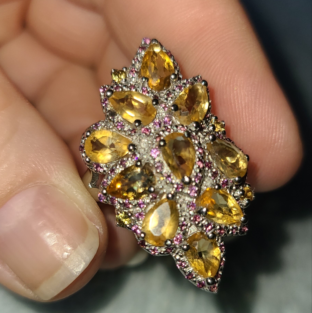 Stunning Citrine And Rubellite Garnet Sterling Ring